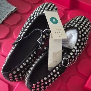 Studded rhinestone Black Women's Shoes